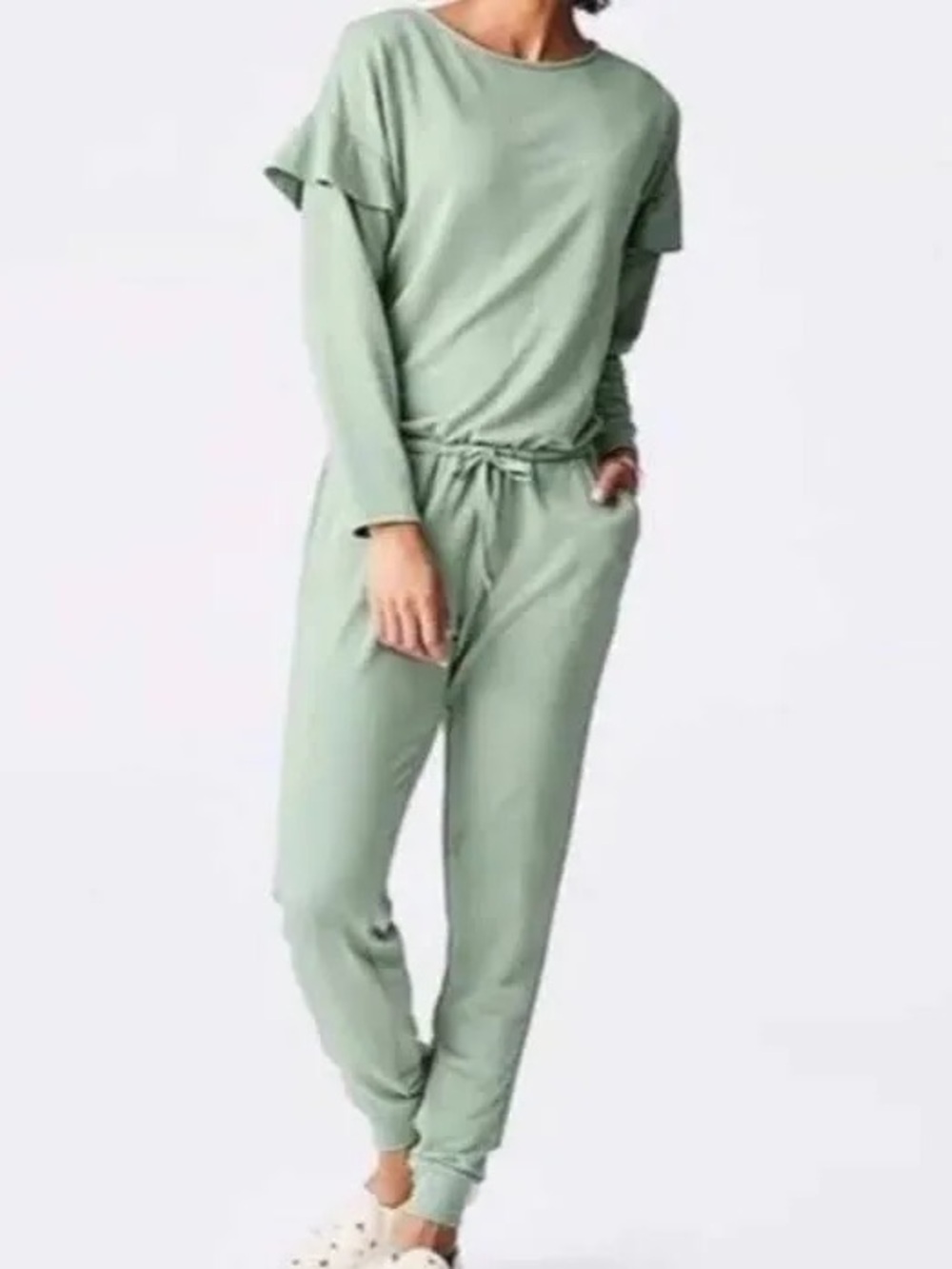 Matilda Jane Sage Green Ruffle-Sleeve Jumpsuit - size Small